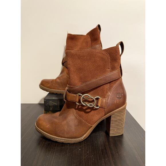 Timberland Size 8 Dennett Buckle Ankle Boots Brown Leather Suede Fashion - Picture 1 of 10